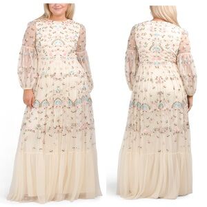 NWT $798 MAC DUGGAL FLORAL EMBROIDERED EMBELLISHED GOWN DRESS MAXI IVORY 35111